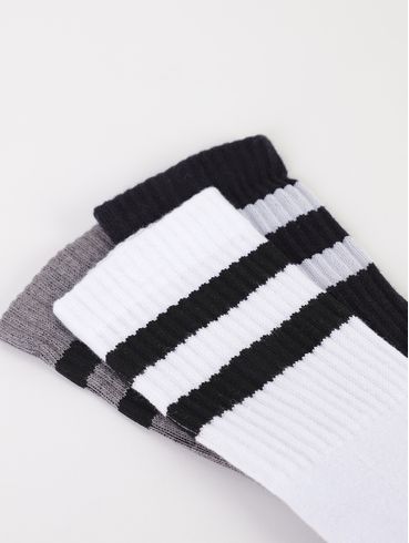 Kit 3 Meias Cano Longo Masculino PRETO/BRANCO/MESCLA