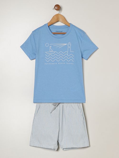 Conjunto Curto Sarja Infantil Para Menino - AZUL