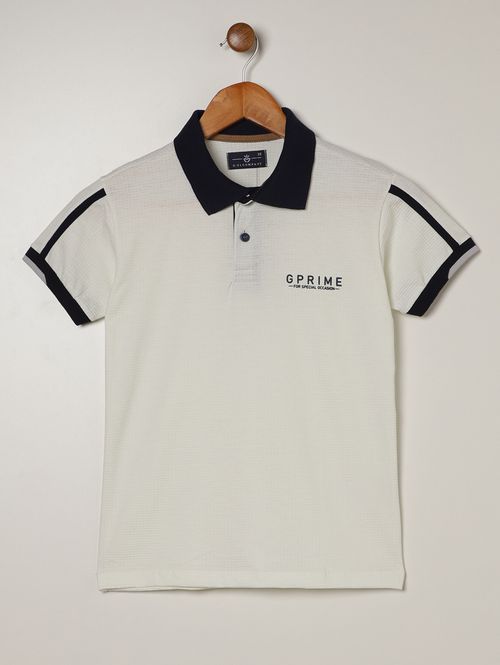 Polo Malha Manga Curta Juvenil Para Menino- OFF WHITE