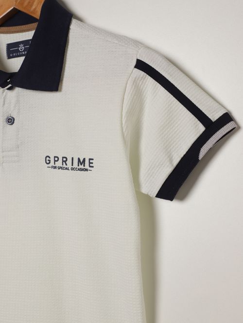 Polo Malha Manga Curta Juvenil Para Menino- OFF WHITE