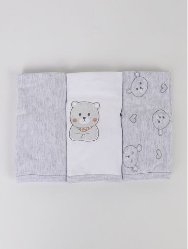 Kit com 03 Babetes Infantil Para Bebê - Cinza
