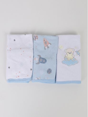 Kit com 03 Babetes Infantil Para Bebê - Azul