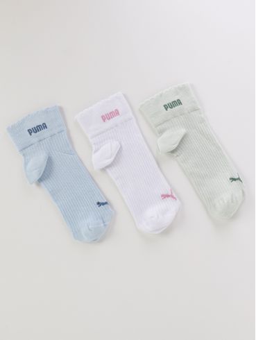 Kit com 03 Meias Cano Médio Puma Feminina VERDE/AZUL/BRANCO