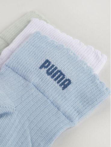 Kit com 03 Meias Cano Médio Puma Feminina VERDE/AZUL/BRANCO
