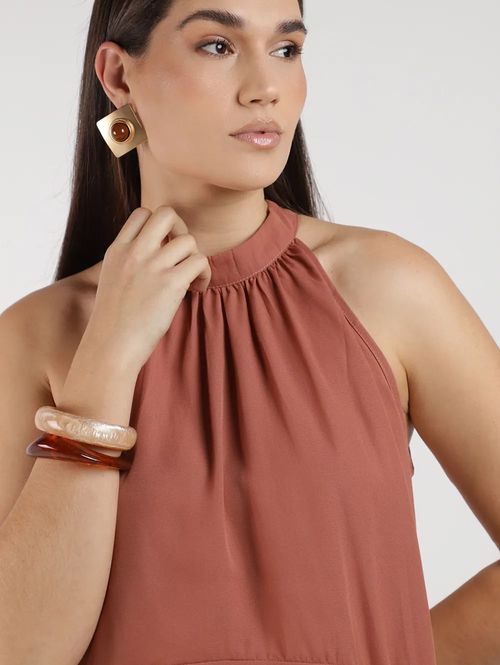 Brinco Pedra Resinada MARROM