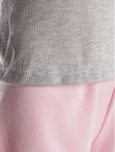 Pijama Canelado Curto Feminino MESCLA/ROSA CLARO