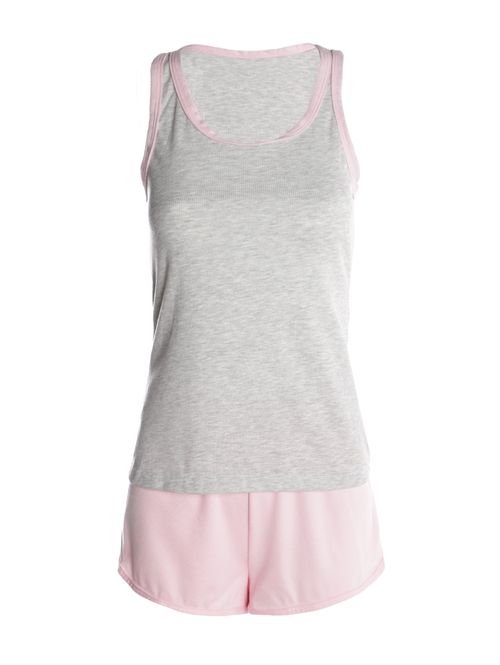 Pijama Canelado Curto Feminino MESCLA/ROSA CLARO