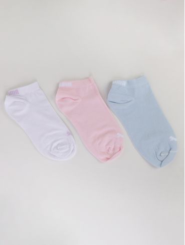 Kit 03 Meias Cano Curto Puma Feminina AZUL/ROSA/BRANCO