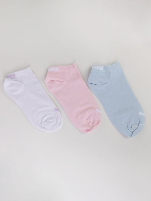 Kit 03 Meias Cano Curto Puma Feminina AZUL/ROSA/BRANCO