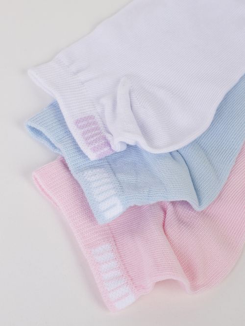 Kit 03 Meias Cano Curto Puma Feminina AZUL/ROSA/BRANCO