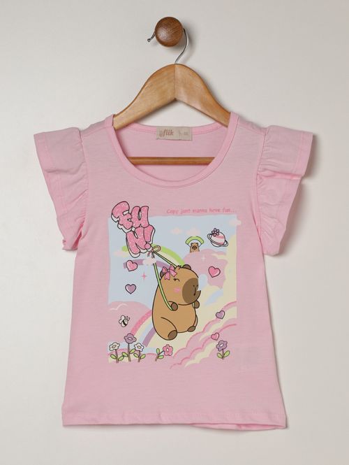 Camiseta Capivara Infantil Para Menina - ROSA