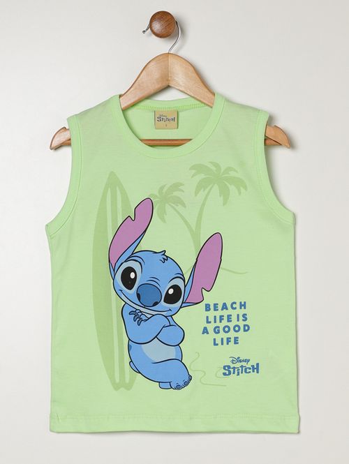 Camiseta Regata Stitch Infantil Para Menino - VERDE