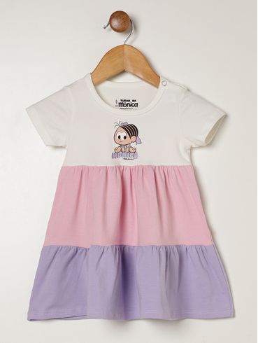 Vestido Cotton Infantil Para Bebê - OFF WHITE/ROSA/LILAS