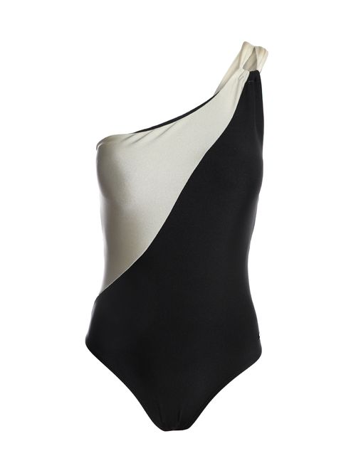 Maiô Acetinado Com Recortes Feminino PRETO/BEGE