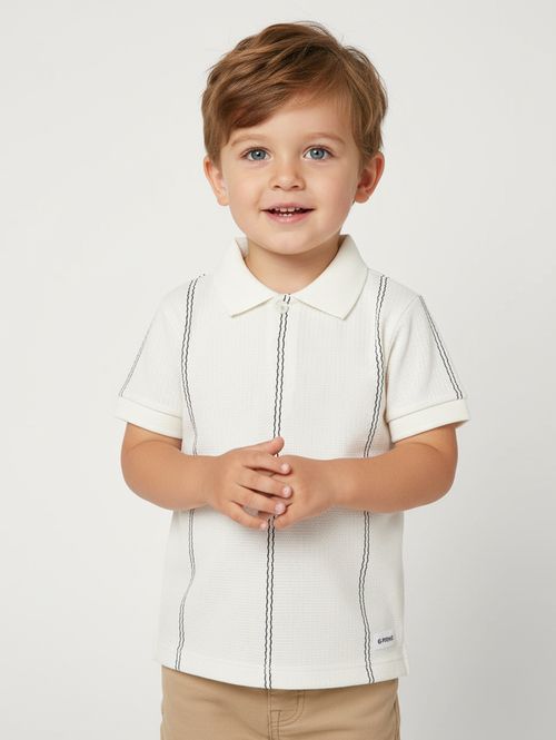 Polo Tricot Manga Curta Infantil Para Menino - OFF WHITE