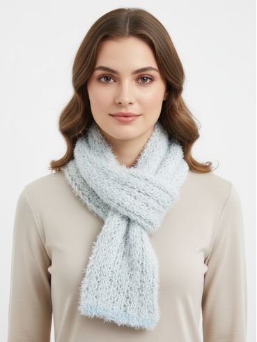 Cachecol Tricot com Pelinhos Feminino Azul