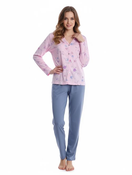 Pijama Longo Americano Feminino ROSA/AZUL