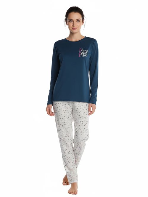 Pijama Longo Feminino AZUL/OFF WHITE