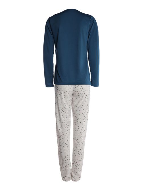 Pijama Longo Feminino AZUL/OFF WHITE