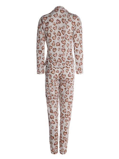 Pijama Longo Estampado Feminino BEGE/ROSE