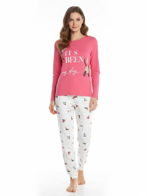 Pijama Suede Longo Feminino ROSA/BRANCO