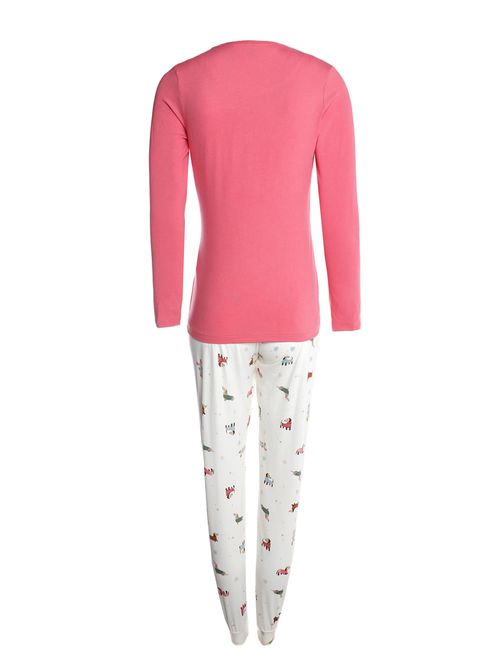 Pijama Suede Longo Feminino ROSA/BRANCO