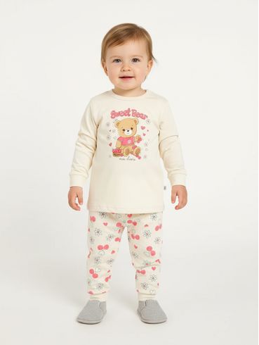 Pijama Longo Infantil Para Menina - CREME