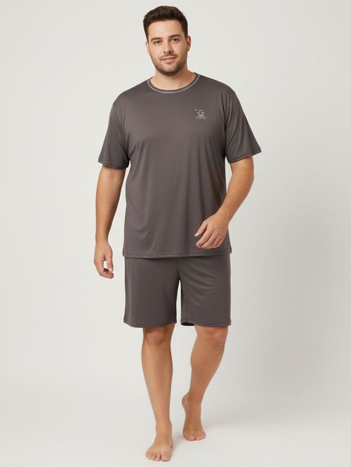 Pijama Curto Suede Plus Size Masculino CINZA