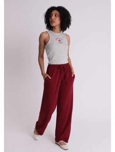 Calça wide leg em malha com cós elástico