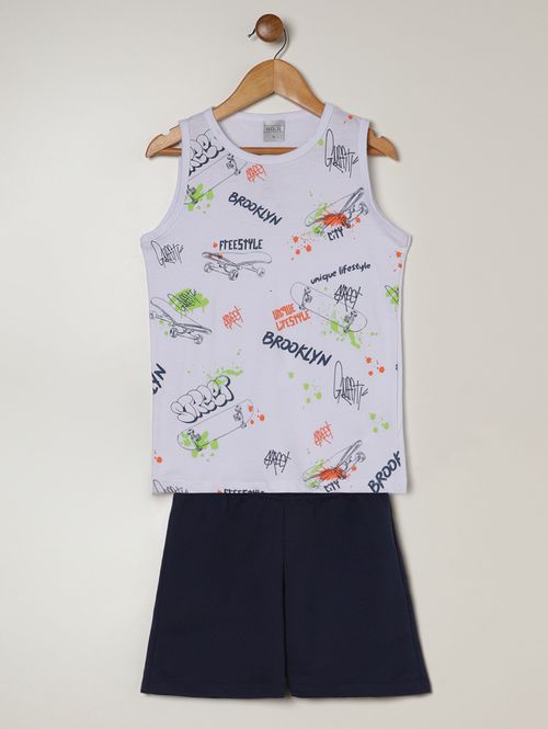 Conjunto Curto Estampado Infantil Para Menino- BRANCO/MARINHO