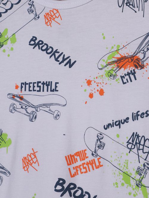 Conjunto Curto Estampado Infantil Para Menino- BRANCO/MARINHO