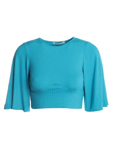 Blusa Canelada Cropped Manga Ampla Feminina AZUL