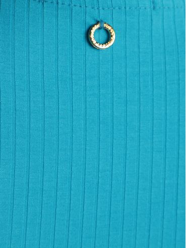 Blusa Canelada Cropped Manga Ampla Feminina AZUL