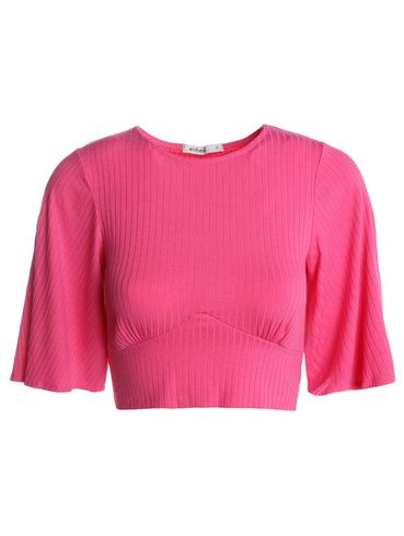 Blusa Canelada Cropped Manga Ampla Feminina PINK