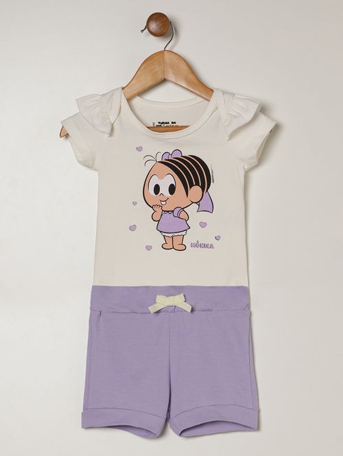 Conjunto Curto Turma da Mônica Infantil Para Bebê OFF WHITE