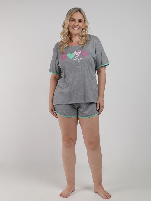 Pijama Curto  Canelado Plus Size Feminino MESCLA