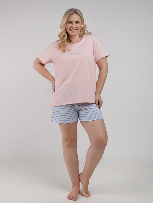Pijama Curto Listrado Plus Size Feminino ROSA CLARO
