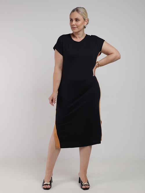 Vestido Crepe Midi Plus Size Feminino PRETO