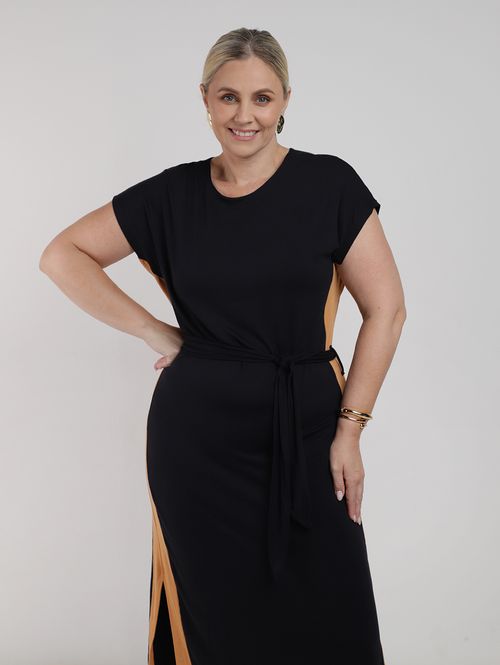 Vestido Crepe Midi Plus Size Feminino PRETO