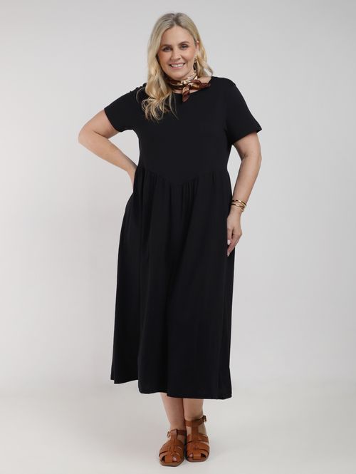 Vestido Godê Plus Size Feminino PRETO