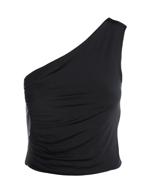 Blusa Cropped Assimétrico Franzido Feminina PRETO