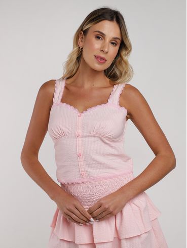 Blusa Tricoline Lastex costa Feminina ROSA CLARO