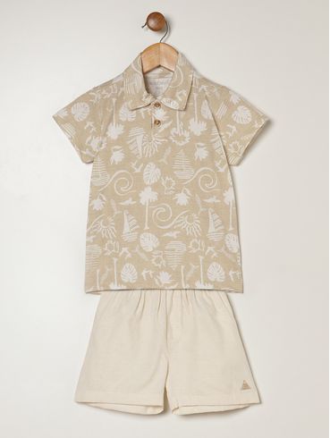 Conjunto Curto Infantil Para Menino - BEGE
