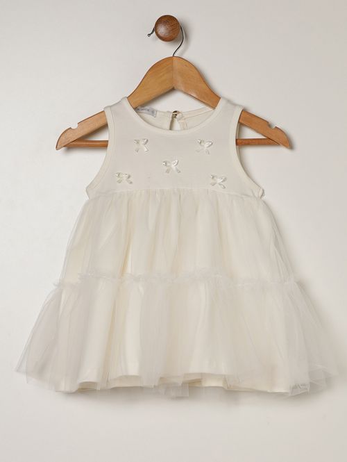 Vestido Cotton Leve Com Tule Infantil Para Bebê- OFF WHITE