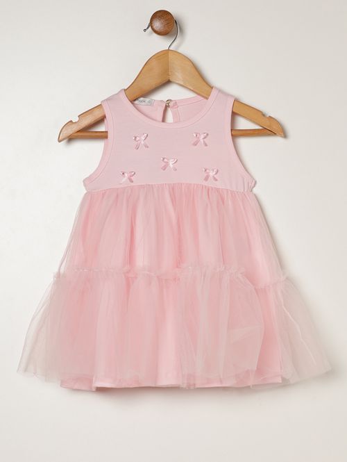 Vestido Cotton Leve Com Tule Infantil Para Bebê- ROSA CLARO
