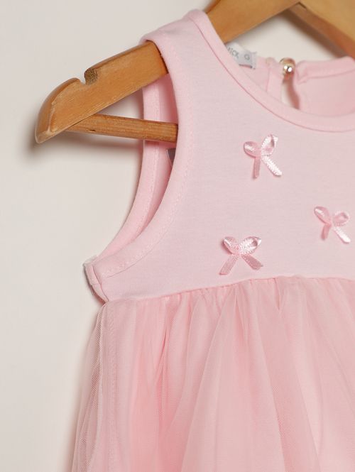 Vestido Cotton Leve Com Tule Infantil Para Bebê- ROSA CLARO