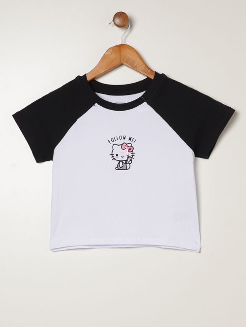 Blusa Manga Curta Hello Kitty Juvenil Para Menina BRANCO