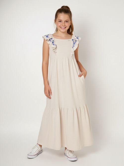 Vestido Midi Juvenil Para Menina - OFF WHITE