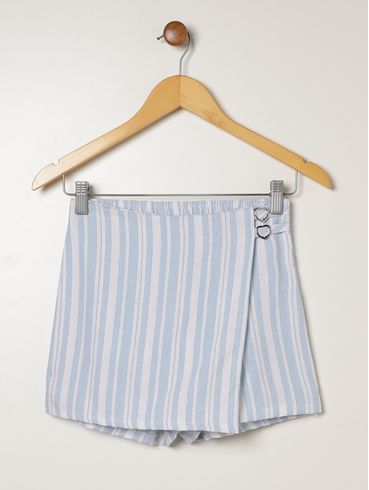 Short Saia Listrado Juvenil Para Menina - AZUL