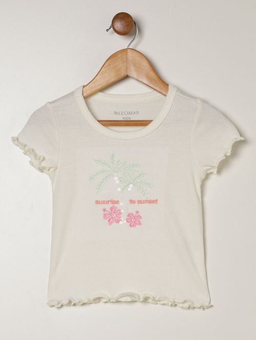 Blusa Manga Curta Canelada Infantil Para Menina - OFF WHITE
